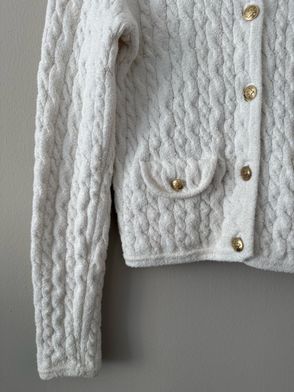 J. Crew - Odette Cable-knit Sweater Lady Jacket in Cotton-blend Bouclé - Ivory - Picture 8 of 13